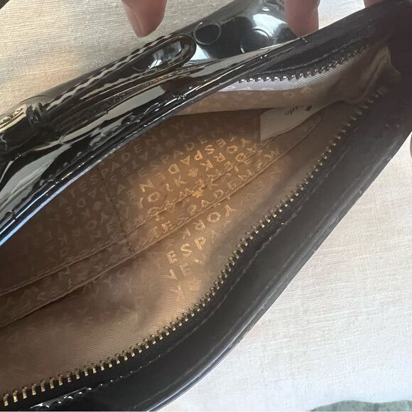 Kate Spade Black Patent Polka-Dot Embossed Handbag Purse - Picture 12 of 14